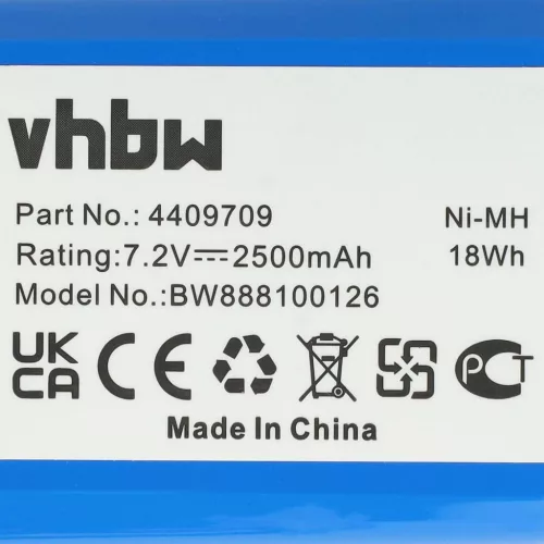 VHBW Akkumulátor iRobot 4409709, GPRHC202N026, W206001001399 - 2500 mAh, 7,2 V, NiMH számára