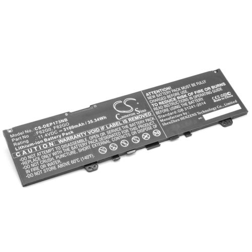 VHBW Notebook Battery Dell 39DY5, F62GO, F62G0, 0RPJC3, 039DY5 - 3100 mAh 11.4 V Li-Ion, Black