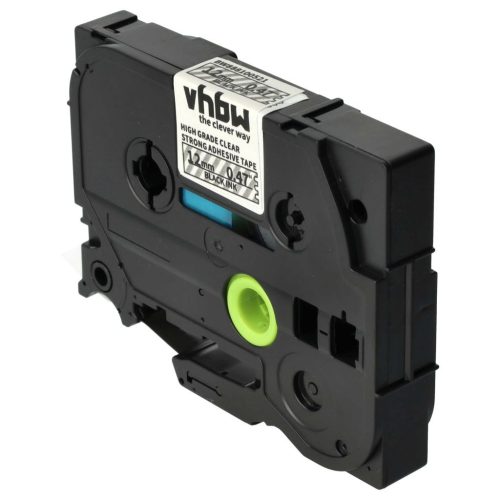 VHBW Label Tape Brother AHe-S131, HGE-S131, HGES131 - 12 mm, Black-Transparent