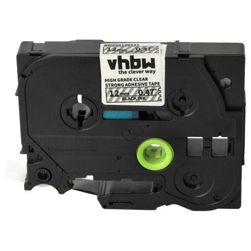 VHBW Label Tape Brother AHe-S131, HGE-S131, HGES131 - 12 mm, Black-Transparent