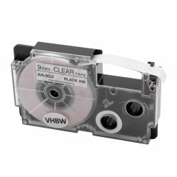 VHBW Casio XR-9GX Etikettenband, 9 mm, Schwarz-Transparent
