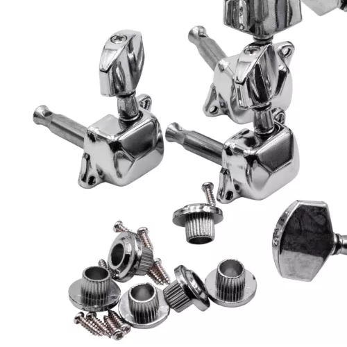 VHBW Gitarren Stimmmechaniken Kappen 3R3L für E-Gitarre, Akustikgitarre, Banjo - 8 mm Bohrung, silber