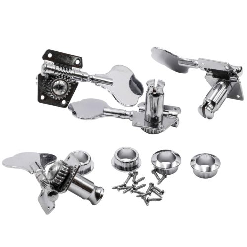 VHBW Bassgitarre Stimmmechanik Kappen 4L - 18,5 mm Bohrung, Silber / Verchromt