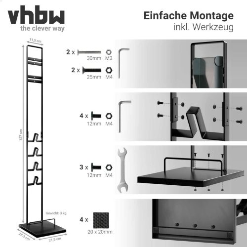 VHBW Dyson Handstaubsauger Ständer + 4 Zubehörhalter, schwarz