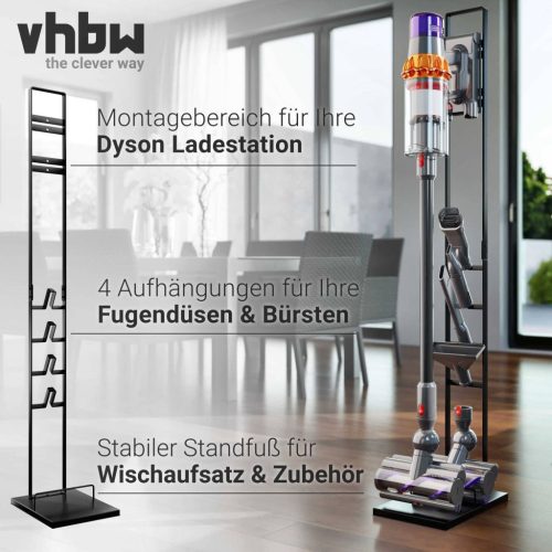 VHBW Dyson Handstaubsauger Ständer + 4 Zubehörhalter, schwarz
