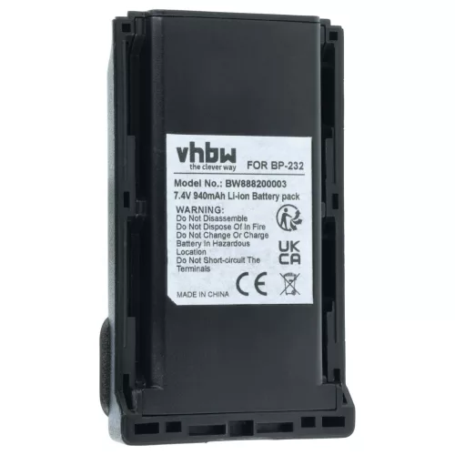 VHBW Radio Akku BJ-2000, BP-232H, BP-231N, BP-232, BP-231, BP-230, BP-230N - 940 mAh 7,4 V Li-Ion