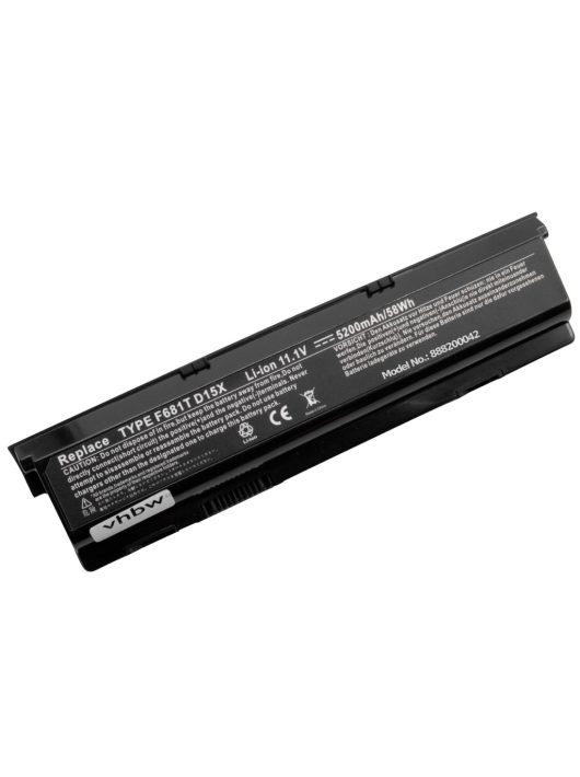 Notebook akkumulátor  Dell 0HC26Y, 0F681T, 0D951T, 312-0207, 0W3VX3 - 5200 mAh 11,1 V Li-Ion, fekete