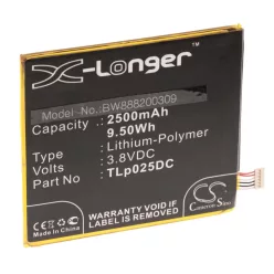   VHBW Mobile Phone Battery for Alcatel TLp025DC - 2500 mAh 3.8 V Li-Polymer