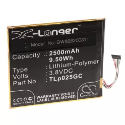   VHBW Mobile Phone Battery for Alcatel TLp025GC - 2500 mAh 3.8 V Li-Polymer
