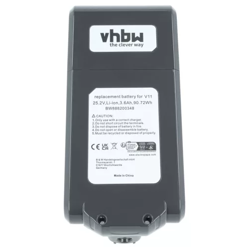 VHBW Battery for Dyson 970145-02, 299820 - 3600 mAh, 25.2 V, Li-Ion