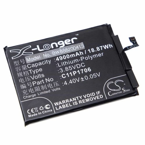 VHBW Mobile Phone Battery Asus C11P1706 1ICP5/65/87, 0B200-02870200 - 4900 mAh 3.85 V Li-polymer - Smartphone Battery