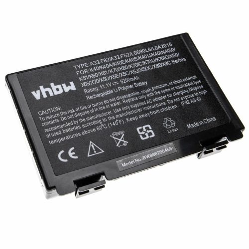 VHBW Notebook akkumulátor  Asus 07G016AP1875, 07G016761875 - 5200 mAh 11,1 V Li-polimer, fekete