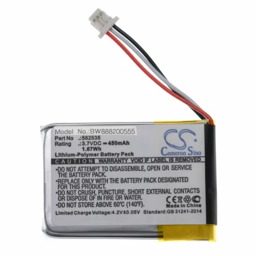 Camera battery for Mio 582535, 1ICP6/26/36 - 450 mAh 3.7 V Li-polymer