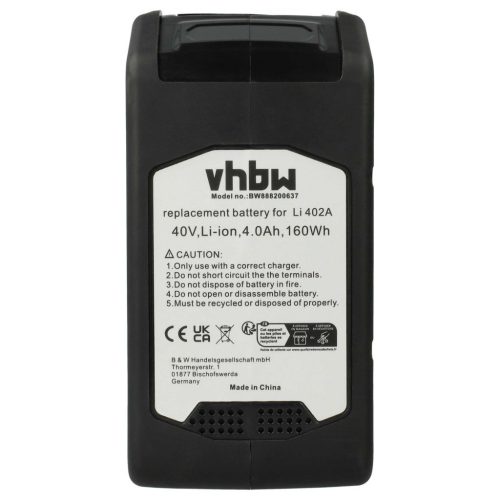 VHBW Electric Power Tool Battery McCulloch 00058-26.117.01, 582611701, LI-402A – 4000 mAh, 40 V, Li-Ion
