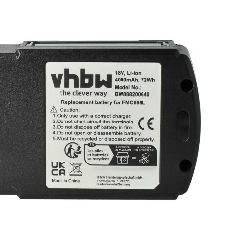 VHBW Elektromos kéziszerszámgép akkumulátor Stanley FMC687L-t – 4000 mAh, 18 V, Li-Ion