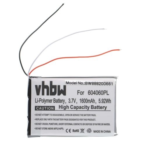 VHBW GPS Akku 604060, 604060PL - 1600 mAh 3,7 V Li-Polymer