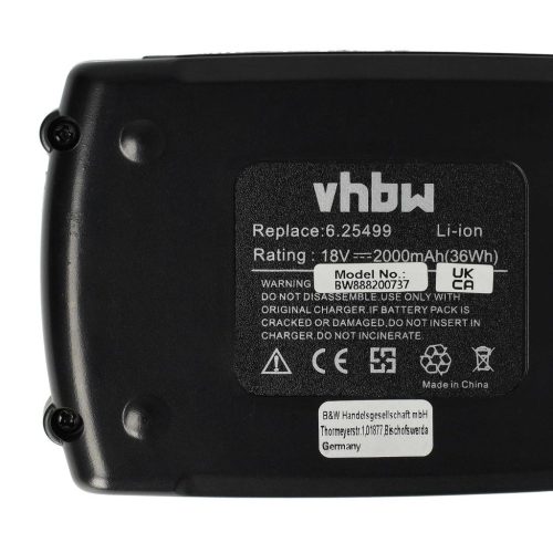 VHBW Elektromos kéziszerszámgép akkumulátor Metabo 6.25455, 6.25346.00, 6.25454, 6.2410 - 2000 mAh, 18 V, Li-Ion 