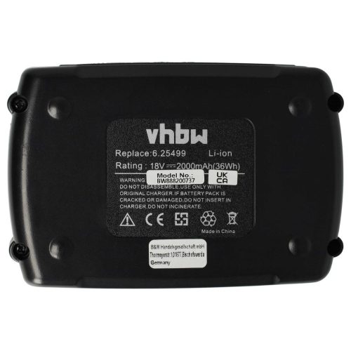 VHBW Elektromos kéziszerszámgép akkumulátor Metabo 6.25455, 6.25346.00, 6.25454, 6.2410 - 2000 mAh, 18 V, Li-Ion 