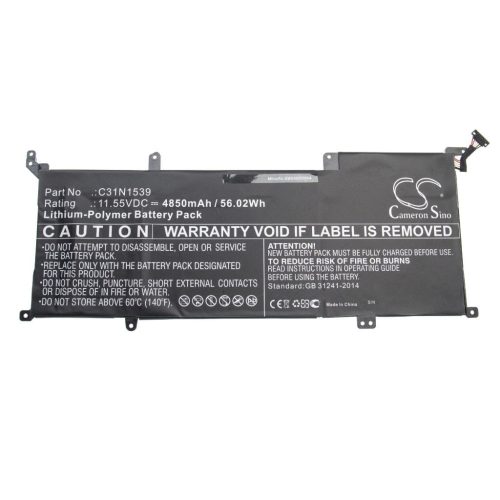 VHBW Notebook akkumulátor  Asus 0B200-01180200, C31N1539 - 4850 mAh 11,55 V Li-polimer, fekete