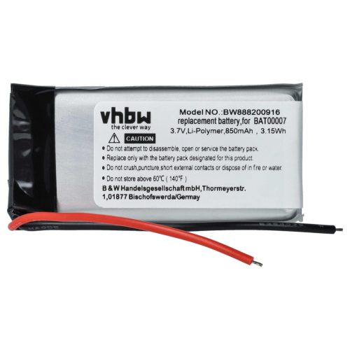 VHBW Wireless Headset Battery Cardo BAT00007 - 850 mAh 3.7 V Li-polymer