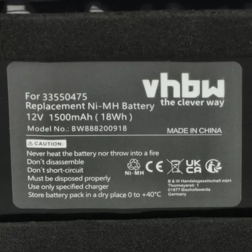 VHBW Gate Operator Battery Besam 33550475, 550473, 45A020BA00004, 550475 - 1500 mAh 12 V NiMH