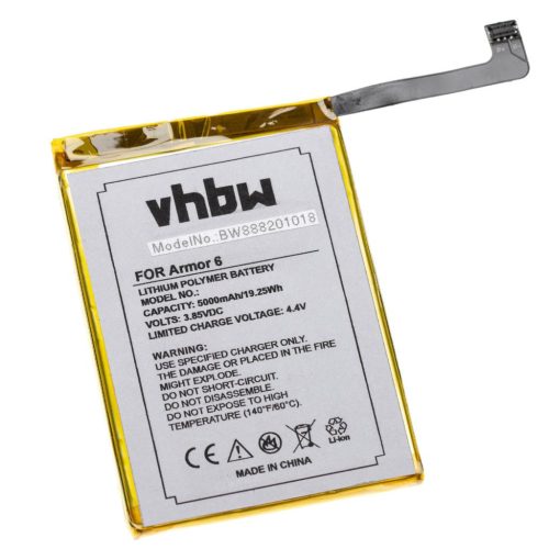 VHBW Mobile Phone Battery for Ulefone Armor 6 - 5000 mAh 3.85 V Li-Ion - Smartphone Battery