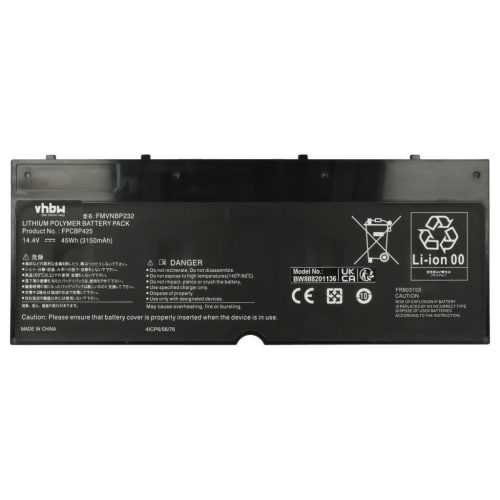 VHBW Notebook Battery Fujitsu CP651077-02, FMVNBP232, FPCBP425 - 3050 mAh 14.4 V Li-Ion, black