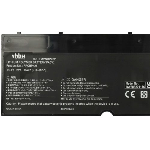 VHBW Notebook Battery Fujitsu CP651077-02, FMVNBP232, FPCBP425 - 3050 mAh 14.4 V Li-Ion, black