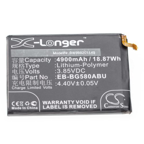 VHBW Mobiltelefon akkumulátor  Samsung GH82-18701A, EB-BG580ABU - 4900 mAh 3,85 V Li-polimer
