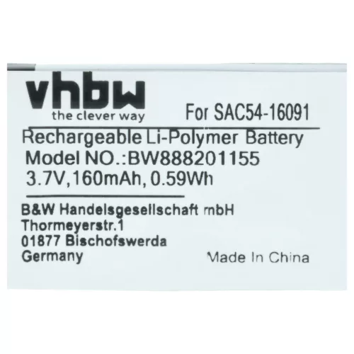 VHBW Dog Trainer Battery SAC54-16091 - 160 mAh 3.7 V Li-polymer