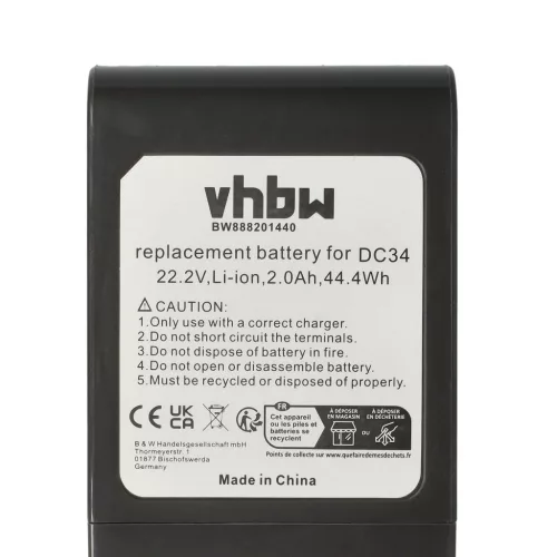VHBW Battery for Dyson 17083-5010, 202932-02, 17083-3009, 17083-3511 - 2000 mAh, 22.2 V, Li-Ion