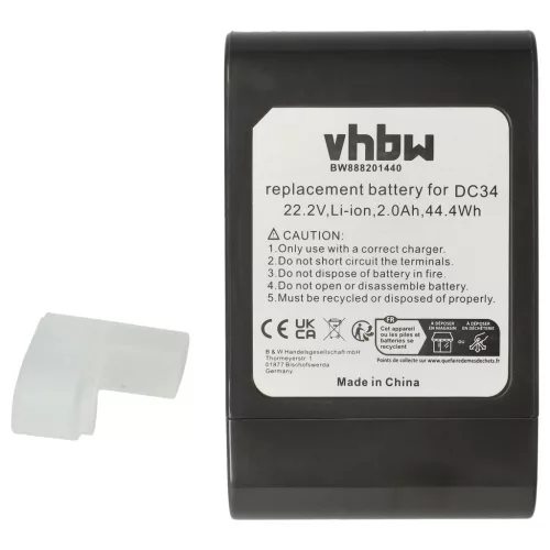 VHBW Battery for Dyson 17083-5010, 202932-02, 17083-3009, 17083-3511 - 2000 mAh, 22.2 V, Li-Ion