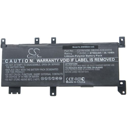 Notebook akkumulátor  Asus 0B200-02630000, C21N1638 - 4750 mAh 7,6 V Li-polimer, fekete