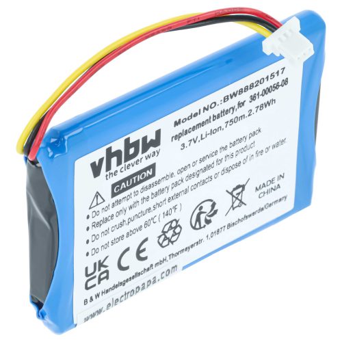 VHBW GPS Battery Garmin 361-00056-00, 361-00045-00, 1ICP5/34/45, 1ICP4/34/5, 361-00056-08 - 750 mAh 4.2 V Li-polymer