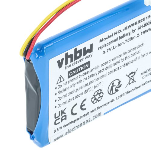 VHBW GPS Battery Garmin 361-00056-00, 361-00045-00, 1ICP5/34/45, 1ICP4/34/5, 361-00056-08 - 750 mAh 4.2 V Li-polymer