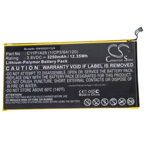 VHBW Tablet battery Asus 0B200-01510100, C11P1425 1ICP3/64/120 - 3250 mAh 3.8 V Li-polymer