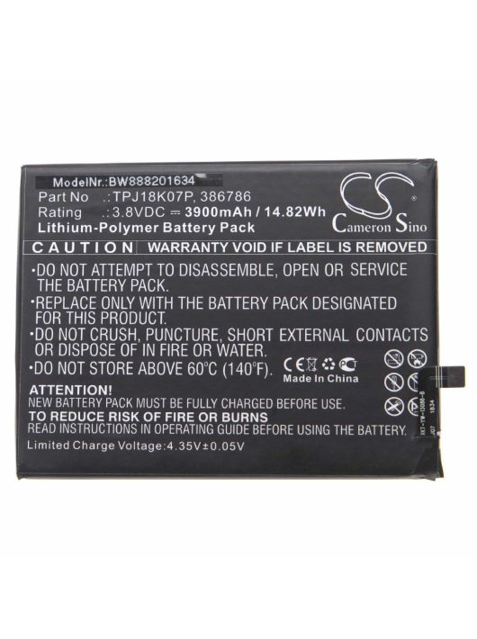 Mobiltelefon akkumulátor Wiko 386786, TPJ18K07P - 3900 mAh 3,8 V Li-polymer - Okostelefon akkumulátor