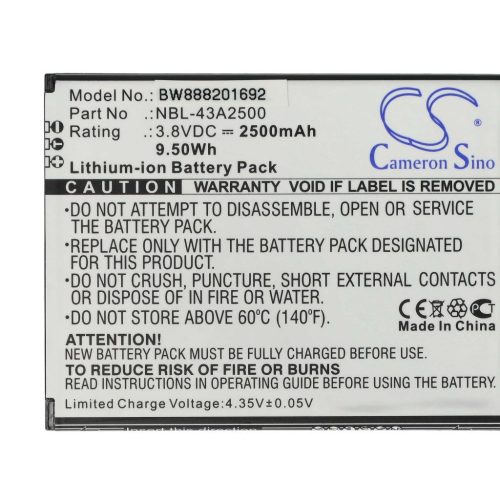 VHBW Mobile Phone Battery TP-Link / Neffos NBL-43A2500 - 2500 mAh 3.8 V Li-Ion - Smartphone Battery