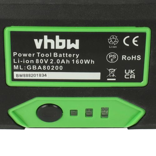 VHBW Lawn Mower Battery Greenworks 2901307, 2901302, 2902407, 2901207 - 2000 mAh 80 V Li-Ion, black
