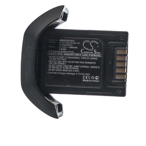 VHBW Vezeték nélküli fejhallgató akku Zebra BTRY-HS310-HS1-01, BT000296A01 készülékhez - 260 mAh 3,7 V Li-Ion