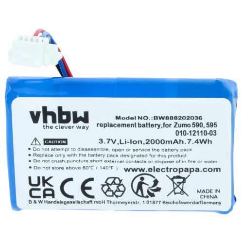 VHBW GPS Akku Garmin 010-12110-003, 361-00077-10, 010-12110-03, 361-00077-00 - 2000 mAh 3,7 V Li-Ion