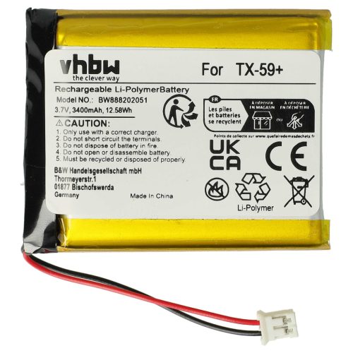 VHBW Video-Türklingel Akku Technaxx 4653, TE4653 - 3400 mAh 3,7 V Li-Ion