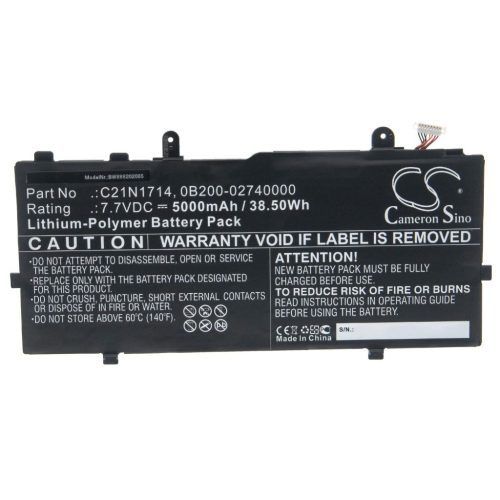 Notebook akkumulátor  Asus C21N1714, 0B200-02740000 - 5000 mAh 7,7 V Li-polimer, fekete