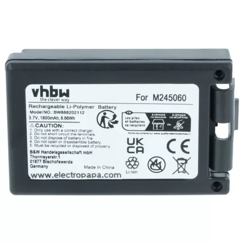 VHBW Fernbedienung Akku M245060, 22.381.2, D00004-02 - 1800 mAh 3,7 V Li-Polymer
