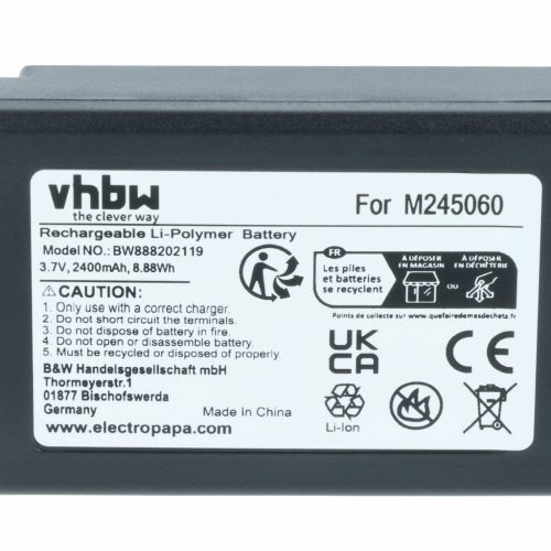 VHBW Remote Control Battery M245060, 22.381.2, D00004-02 - 2400 mAh 3.7 V Li-Ion