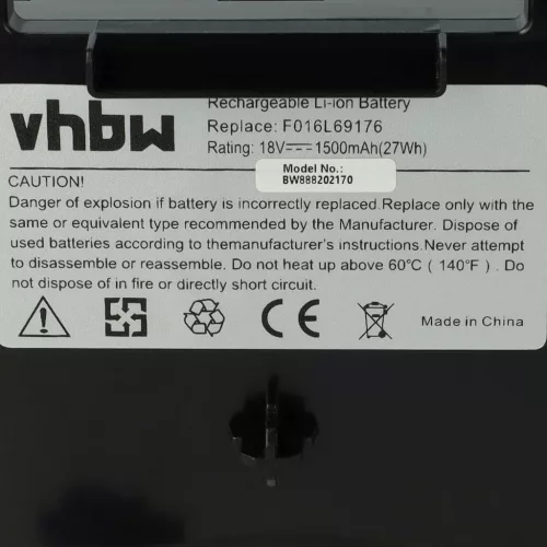 VHBW Bosch Lawn Mower Battery F016L69176, F016104898, F 016 104 898 - 1500mAh 18V Li-Ion