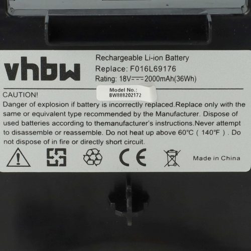VHBW Bosch Lawn Mower Battery F016L69176, F016104898, F 016 104 898 - 2000mAh 18V Li-Ion