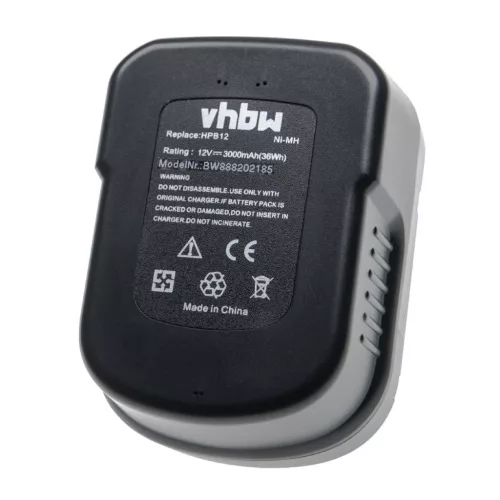 VHBW Battery for Black & Decker EPC126 Drill-Screwdriver - 12V, Ni-MH, 3000 mAh