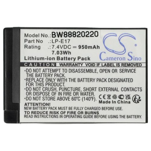 Canon LP-E17 akkumulátor - 950 mAh, 7,2 V, Li-Ion információs chippel