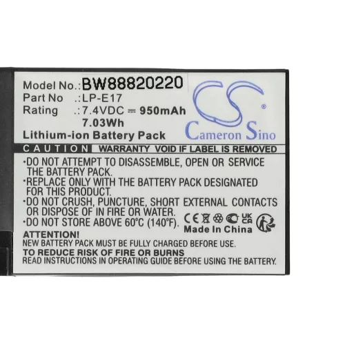 VHBW Canon LP-E17 Battery - 950 mAh, 7.2 V, Li-Ion with Information Chip